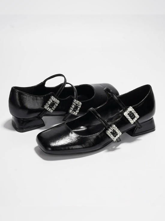 Cape Robbin Shoes - Cape Robbin Black Patent Mary Jane Flats with Crystal Buckles